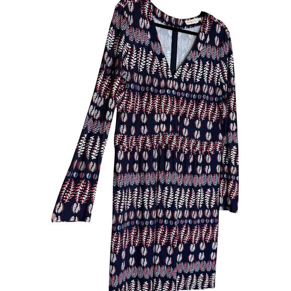 Tory Burch Printed Long Sleeve Dress Navy Multicolor Size XL V-Neck Boho Shift - Picture 10 of 14